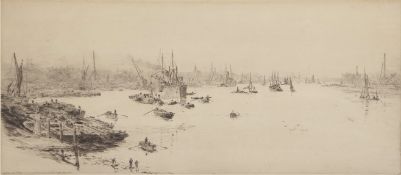 William Lionel Wyllie, RA, RI, RE (1851-1931), "On the Thames", black and white etching, published