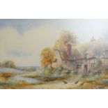 Ernest T Potter, Country cottage with chickens, watercolour, signed lower right, 28 x 43cm