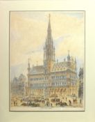 After John Coney, "Hotel de Ville - Brussels", hand coloured etching, published by J Coney, 1828, 48
