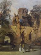 Cattermole, Monks at Fountains Abbey, Yorkshire, watercolour, indistinctly signed lower centre, 49 x