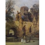 Cattermole, Monks at Fountains Abbey, Yorkshire, watercolour, indistinctly signed lower centre, 49 x