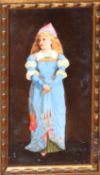 19th century painted porcelain plaque of young girl in Arthurian costume, 29 x 14cm