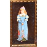 19th century painted porcelain plaque of young girl in Arthurian costume, 29 x 14cm