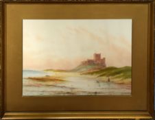 M Baker, "Bamburgh Castle", watercolour, signed lower left, 32 x 44cm