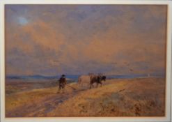 William Bennett, Ploughing scene, watercolour, signed lower right, 22 x 32cm