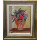 E Boyland, Rhododendrons in a terracotta vase, oil on board, signed and dated 1938 lower right, 39 x