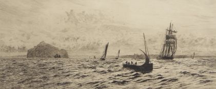 William Lionel Wyllie, RA, RI, RE (1851-1931), "Tantallon Castle and the Bass Rock", black and white