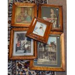 Box of nine antique engravings, mainly maple framed, assorted sizes (9)