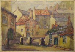 F W E H, Town scene, watercolour, signed lower left, 27 x 37cm, unframed