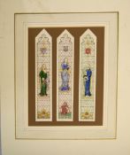 English School (20th century), Stained glass window designs, six watercolours on two pages,