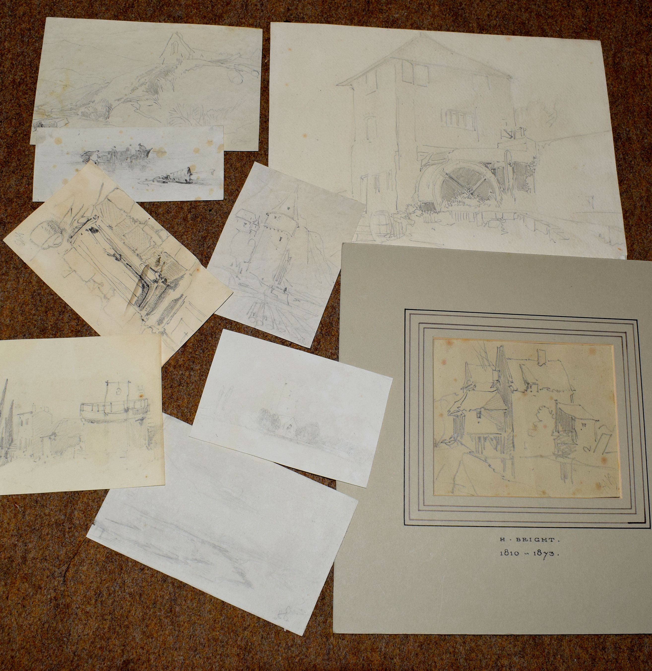 Henry Bright (1810-1873), Landscapes etc, group of nine pencil drawings, some monogrammed,