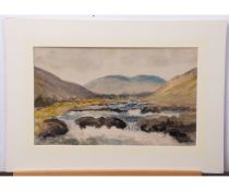 Circle of Nora McGuinness, Irish landscape, watercolour, bears signature,29 x 48cm, mounted but