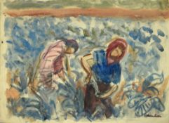 Eileen Rose, Figures in a field, watercolour, signed lower right, 25 x 34cm, unframed