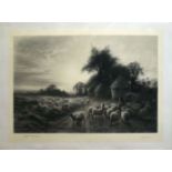 Joseph Farquharson, engraved by Herbert Sedcole, Sheep grazing, black and white engraving, published