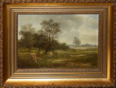 John Mace, Landscape with horses, oil on board, monogrammed lower right, 16 x 22cm