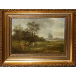 John Mace, Landscape with horses, oil on board, monogrammed lower right, 16 x 22cm