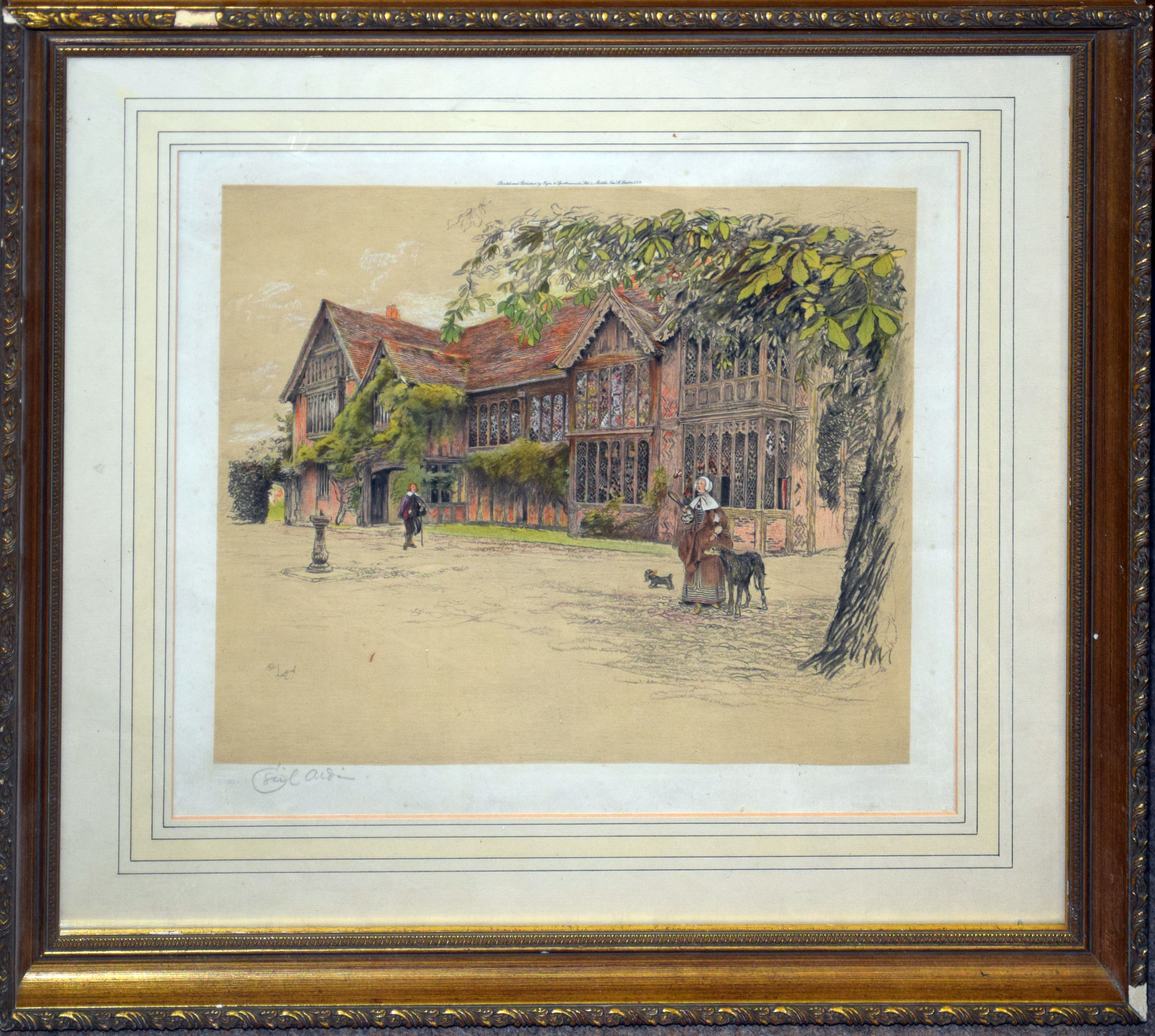 Cecil Aldin, "Ockwells Manor, Berkshire", artists coloured proof with publishers blind stamp,