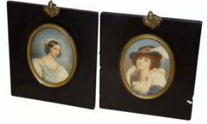 Continental School (19th/20th century), Portrait of a lady, miniature, 8 x 6cm, together with one