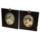 Continental School (19th/20th century), Portrait of a lady, miniature, 8 x 6cm, together with one