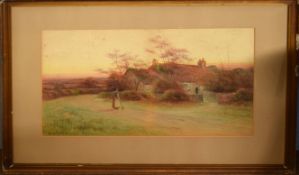 George Oyston, Figures before a country cottage, watercolour, signed and dated 1911 lower left, 33 x