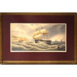 C P Williams, HMS Nile off Torbay, watercolour, signed and dated 1874 lower left, 22 x 48cm