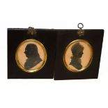 Pair of 19th century black and white silhouettes, male and female profiles, 9 x 7cm (2)