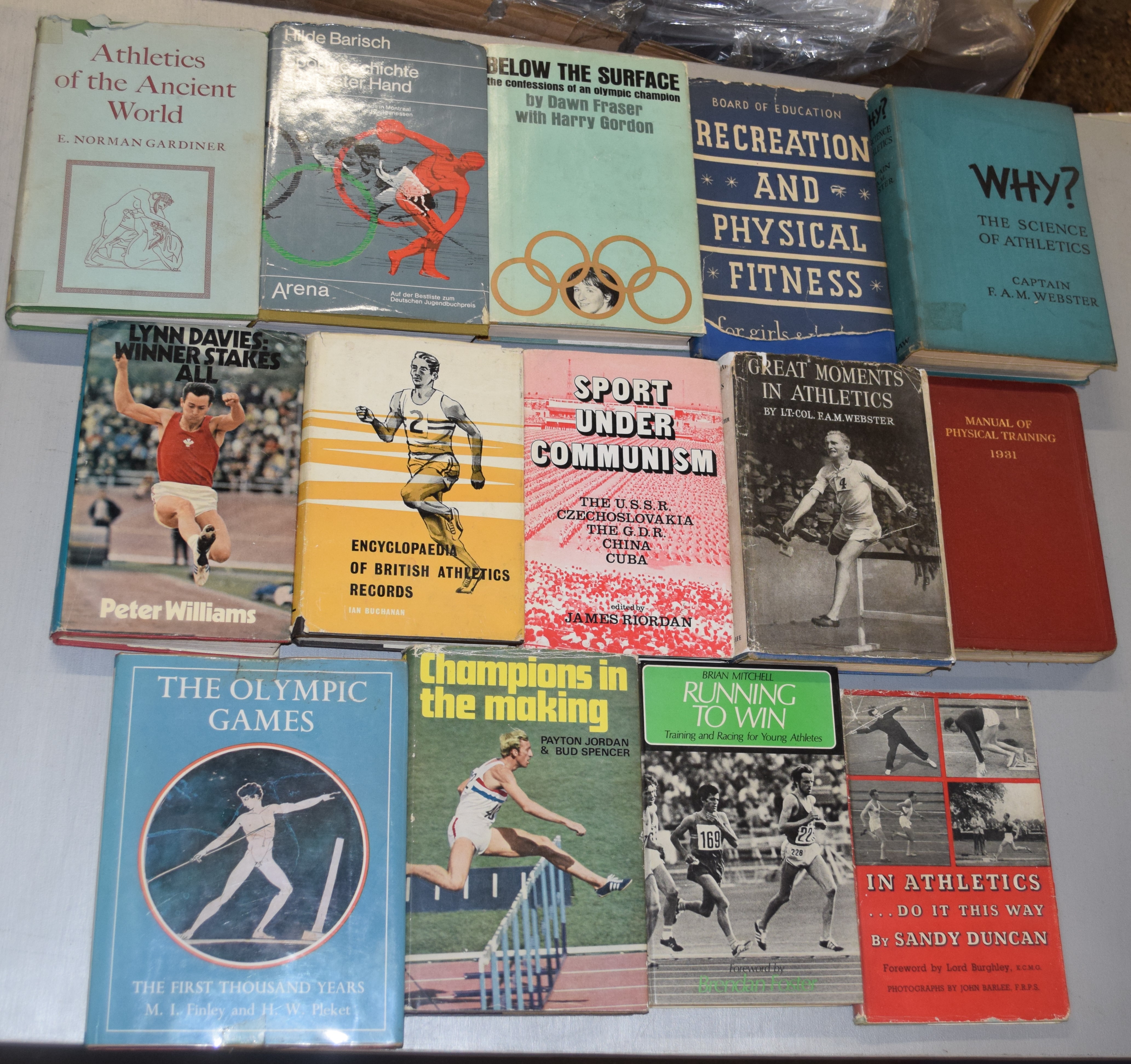 Collection of fourteen Athletics interest Books, incl Olympics 1930s-70s, "Manual of Physical