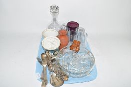 TRAY CONTAINING QUANTITY OF GLASS AND CERAMIC ITEMS INCLUDING A COALPORT QUEENS SILVER JUBILEE VASE,