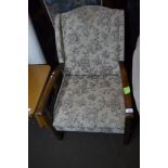 MID-20TH CENTURY UPHOLSTERED FIRESIDE CHAIR, WIDTH APPROX 56CM