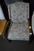 MID-20TH CENTURY UPHOLSTERED FIRESIDE CHAIR, WIDTH APPROX 56CM