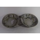 TWO ART POTTERY BOWLS DESIGNED BY JUNE GREEN DATED 1987, ONE WITH DRAGONFLY DECORATION