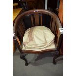 UPHOLSTERED 19TH CENTURY TUB CHAIR ON CABRIOLE LEGS