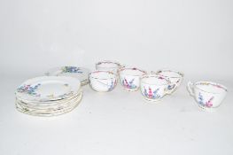 MID-20TH CENTURY CROWN STAFFORDSHIRE TEA SET COMPRISING SIX CUPS AND QUANTITY OF SIDE PLATES