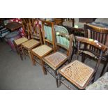 SELECTION OF FIVE VARIOUS CANE SEATED CHAIRS