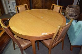 MODERN EXTENDING CIRCULAR DINING TABLE AND FOUR CHAIRS, TABLE 122CM DIAM