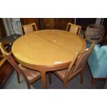 MODERN EXTENDING CIRCULAR DINING TABLE AND FOUR CHAIRS, TABLE 122CM DIAM