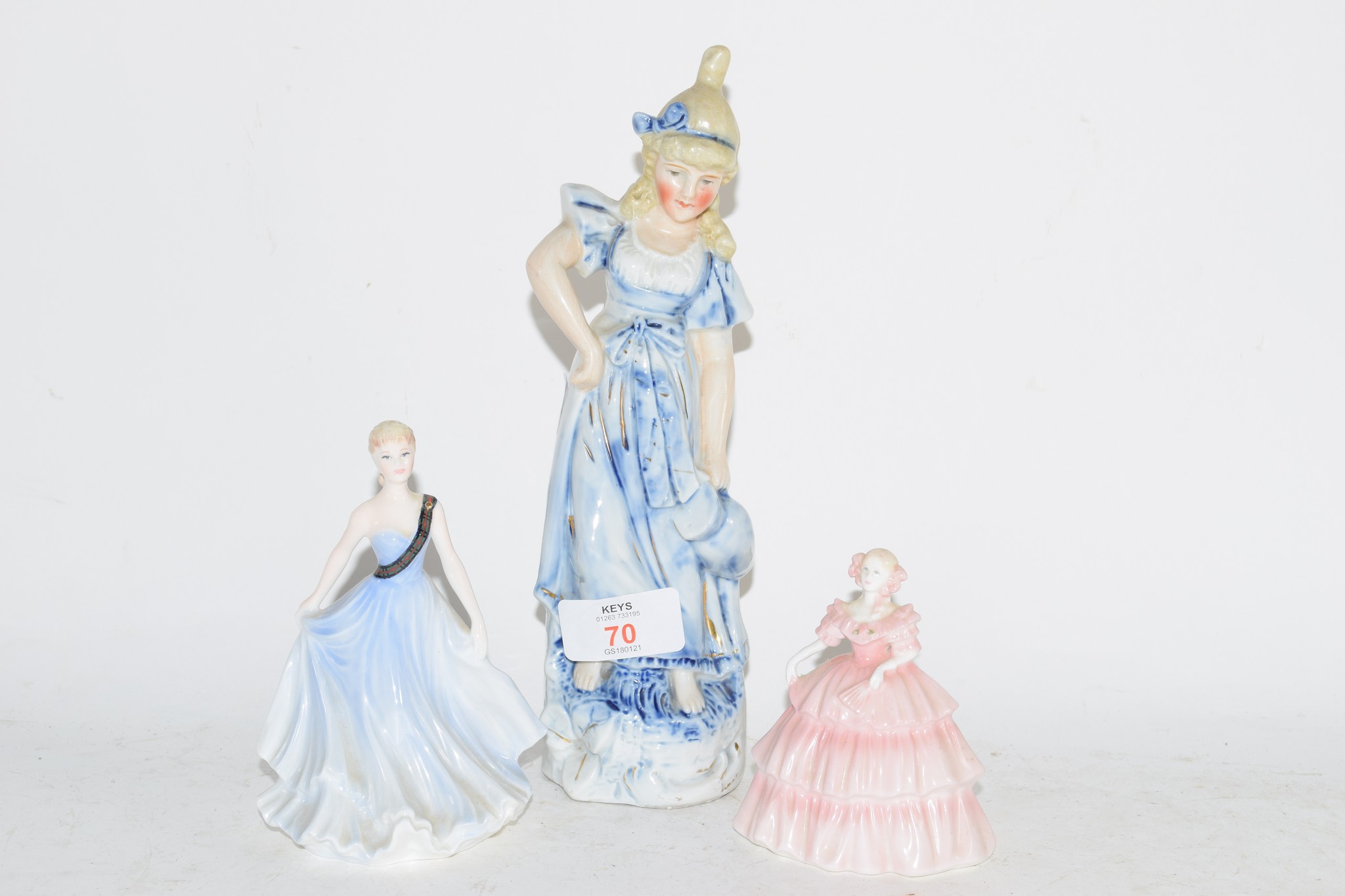 GROUP OF THREE CHINA FIGURINES INCLUDING COALPORT, ROYAL CALEDONIAN BALL AND COALPORT MICHELLE (3)