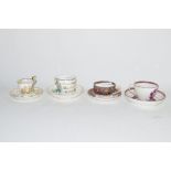 LUSTRE CUP AND SAUCER TOGETHER WITH THREE OTHER CUPS AND SAUCERS, ONE MADE FOR T GOODE & CO