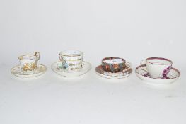 LUSTRE CUP AND SAUCER TOGETHER WITH THREE OTHER CUPS AND SAUCERS, ONE MADE FOR T GOODE & CO