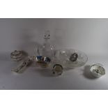 GROUP OF CHINA WARES INCLUDING SMALL DISH MADE FOR THE GOLDEN JUBILEE 2002, A DECANTER AND GLASS