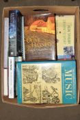 BOX OF MIXED BOOKS INCLUDING MUSIC INTEREST, NOVELS BY DRINKWATER AND THE MURDERS AT WHITEHOUSE