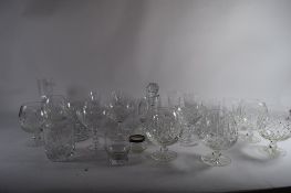 QUANTITY OF CUT GLASS WINE GLASSES, TUMBLERS ETC