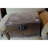 18TH CENTURY OAK STORAGE BOX WITH FLUSH MOUNTED IRON LOCK (KEY PRESENT), INSCRIBED "W. DALLING