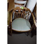 EDWARDIAN OAK CURVED BACK CHAIR, WIDTH APPROX 51CM