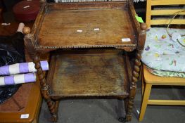 SMALL OAK TEA TROLLEY WITH TURNED LEGS, WIDTH APPROX 53CM