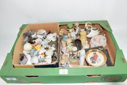 BOX CONTAINING CHINA WARES INCLUDING EGG CUPS, POTTERY MODELS OF CHILDREN ETC