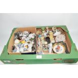 BOX CONTAINING CHINA WARES INCLUDING EGG CUPS, POTTERY MODELS OF CHILDREN ETC