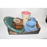 LARGE BOX CONTAINING CERAMIC ITEMS AND WOODEN MANTEL CLOCK