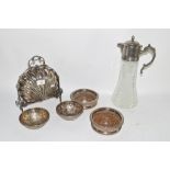 GROUP OF SILVER COLOURED METAL WARES INCLUDING BOWLS WITH DEER DECORATION AND PLATED SERVING DISH