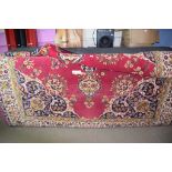 LARGE ENGLISH AXMINSTER TYPE STYLISED FLORAL CARPET WITH TRIPLE GULL BORDER, MAINLY RED FIELD, 254CM